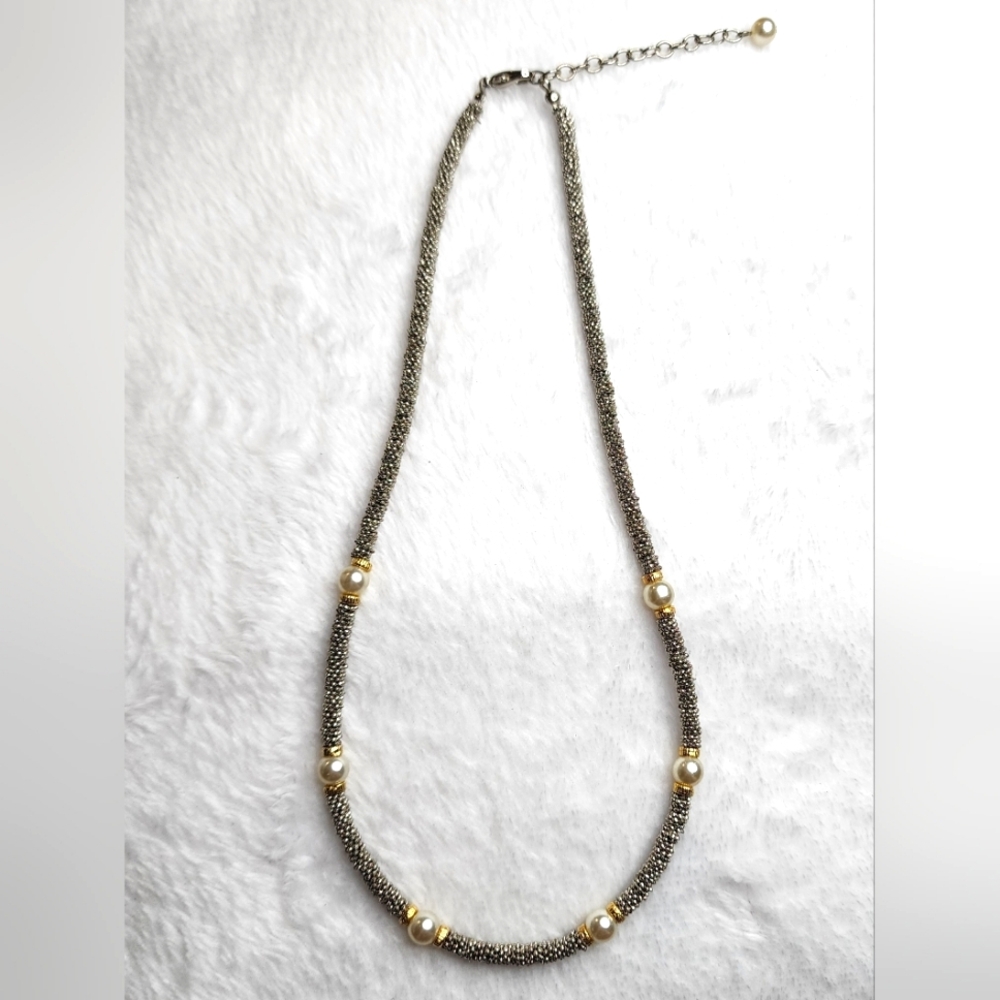 Vintage popcorn silver & pearl necklace